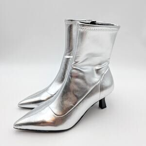 Abound Erinn Pointed Toe Heel Boot Women's Silver Metallic Size US6M EU36.5